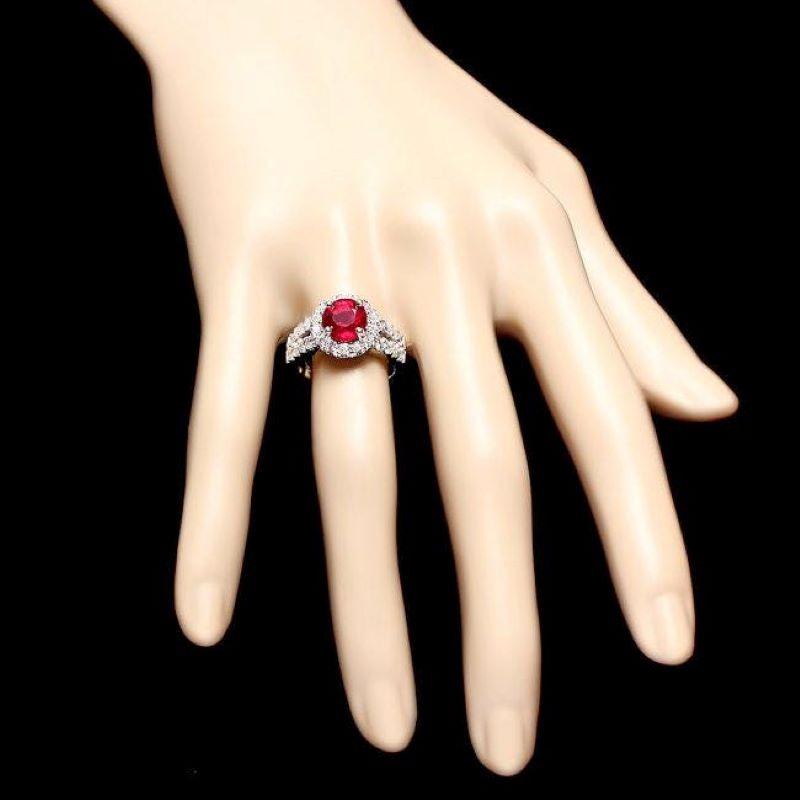 4.10 Carats Natural Red Ruby and Diamond 14K Solid White Gold Ring In New Condition For Sale In Los Angeles, CA