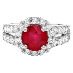 Anello in oro bianco massiccio 14K con rubino rosso naturale e diamante da 4,10 carati