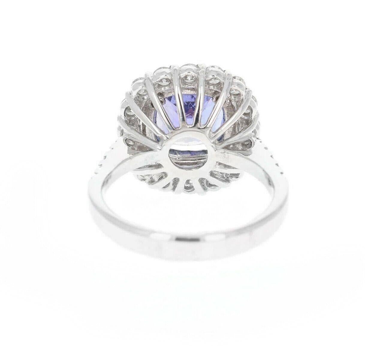 Rose Cut 4.10 Carat Natural Very Nice Looking Tanzanite and Diamond 14K Solid White Gold For Sale