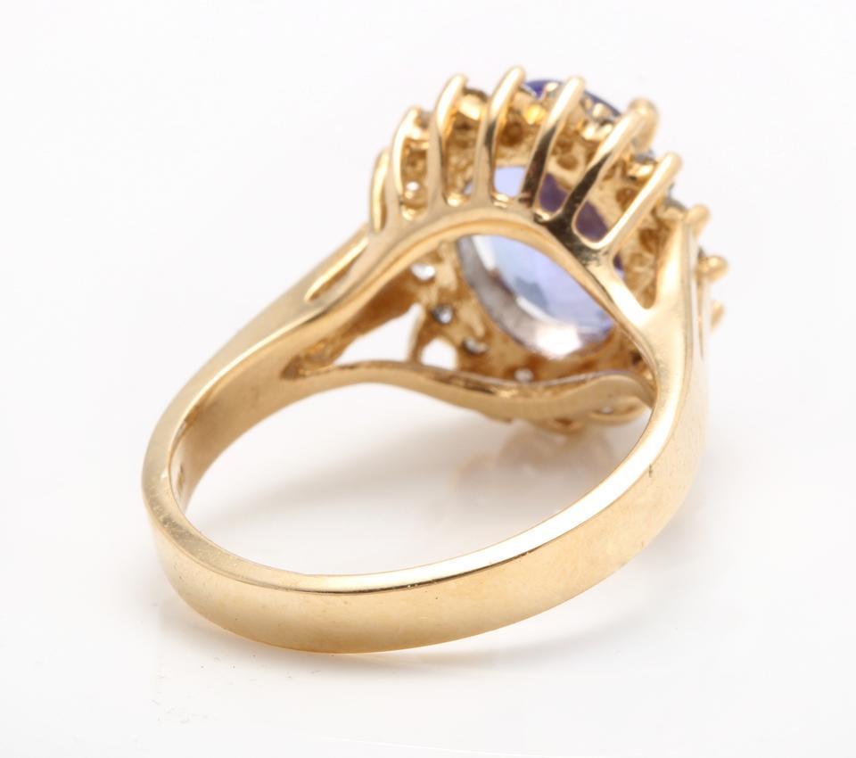 4.10 Carat Natural Very Nice Looking Tanzanite and Diamond 14 Karat Solid Yellow In New Condition For Sale In Los Angeles, CA