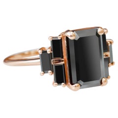 4.10 Carats Unique Black Emerald & Baguette Cut Diamond Engagement Ring