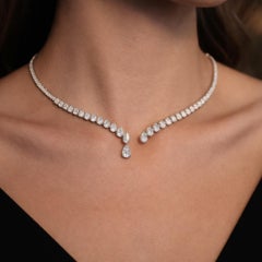 4.10 Ct Diamond Open Collar Necklace with Graduated Pear Drop in 14K White Gold