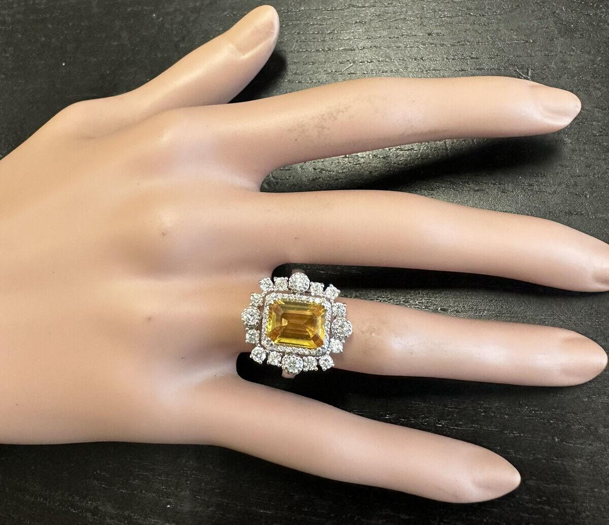 4.10 Ct Exquisite Natural Yellow Sapphire and Diamond 14K Solid White Gold Ring For Sale 1