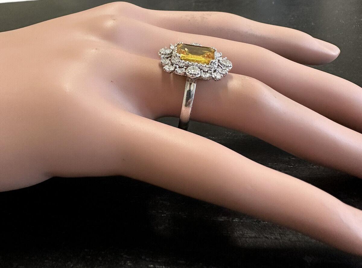 4.10 Ct Exquisite Natural Yellow Sapphire and Diamond 14K Solid White Gold Ring For Sale 2