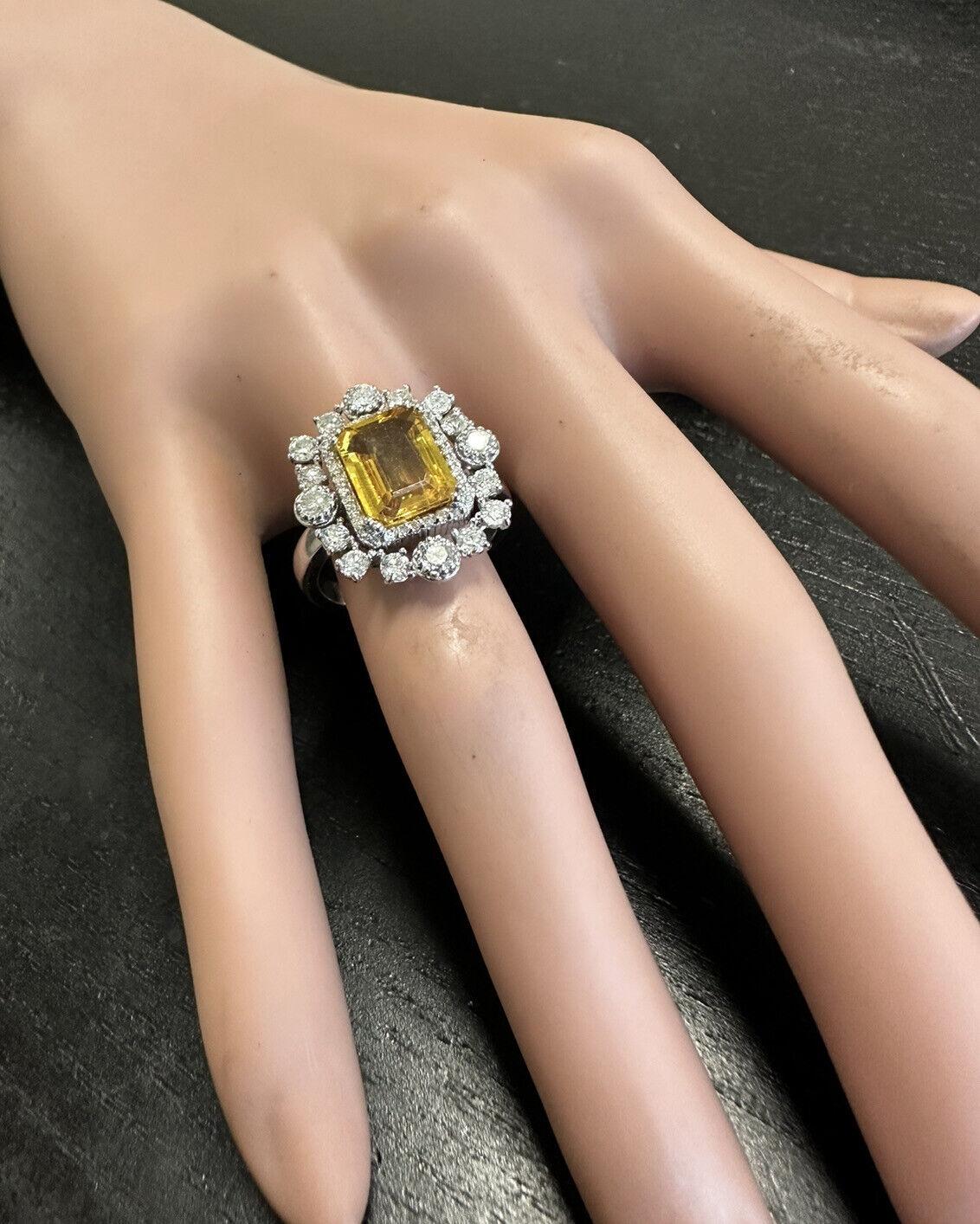 4.10 Ct Exquisite Natural Yellow Sapphire and Diamond 14K Solid White Gold Ring For Sale 3