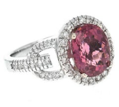 4.10 Ct Natural Very Nice Looking Tourmaline & Diamond 14K Solid White Gold Ring