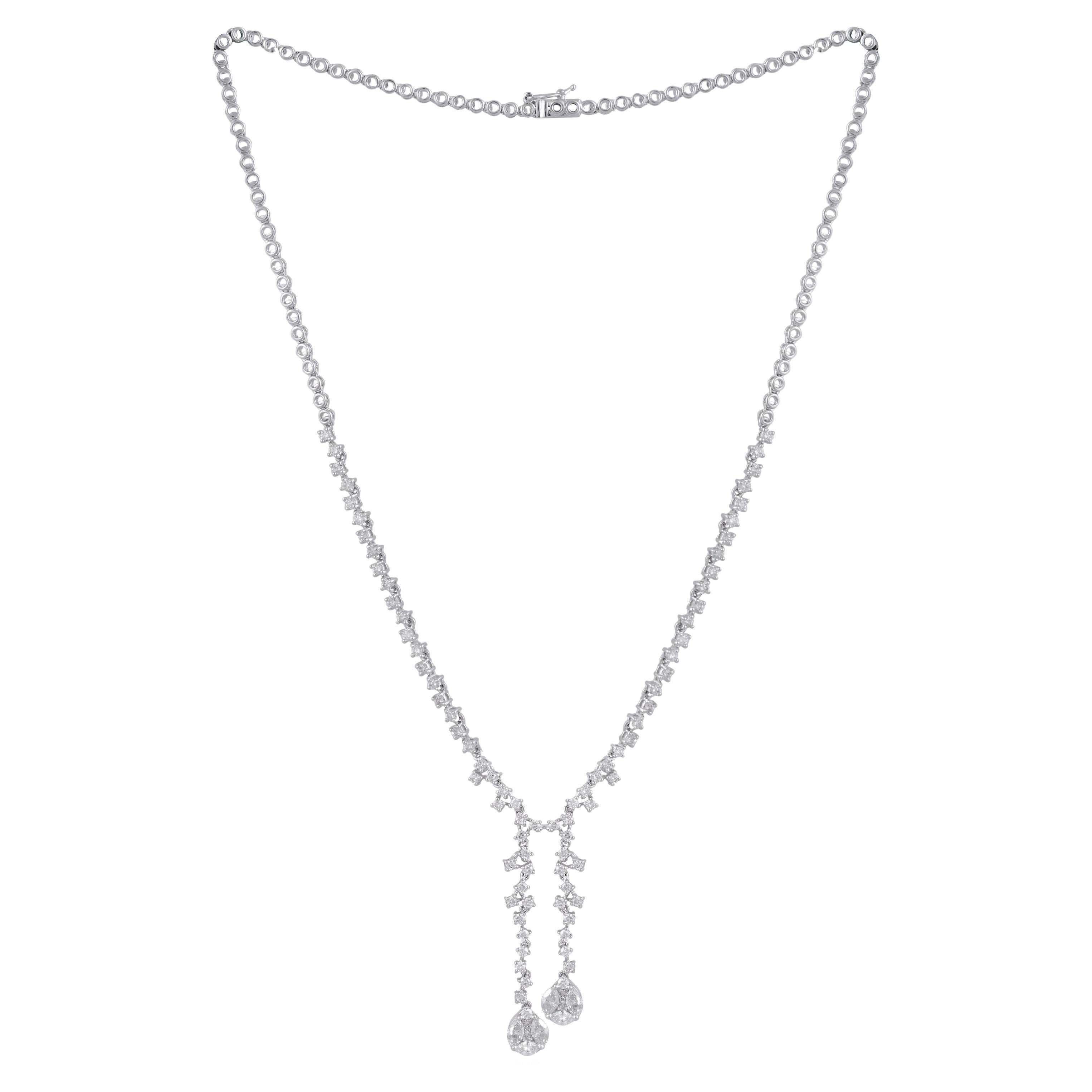 4.10 Ct SI Clarity HI Color Marquise Diamond Lariat Necklace 18 Karat White Gold For Sale