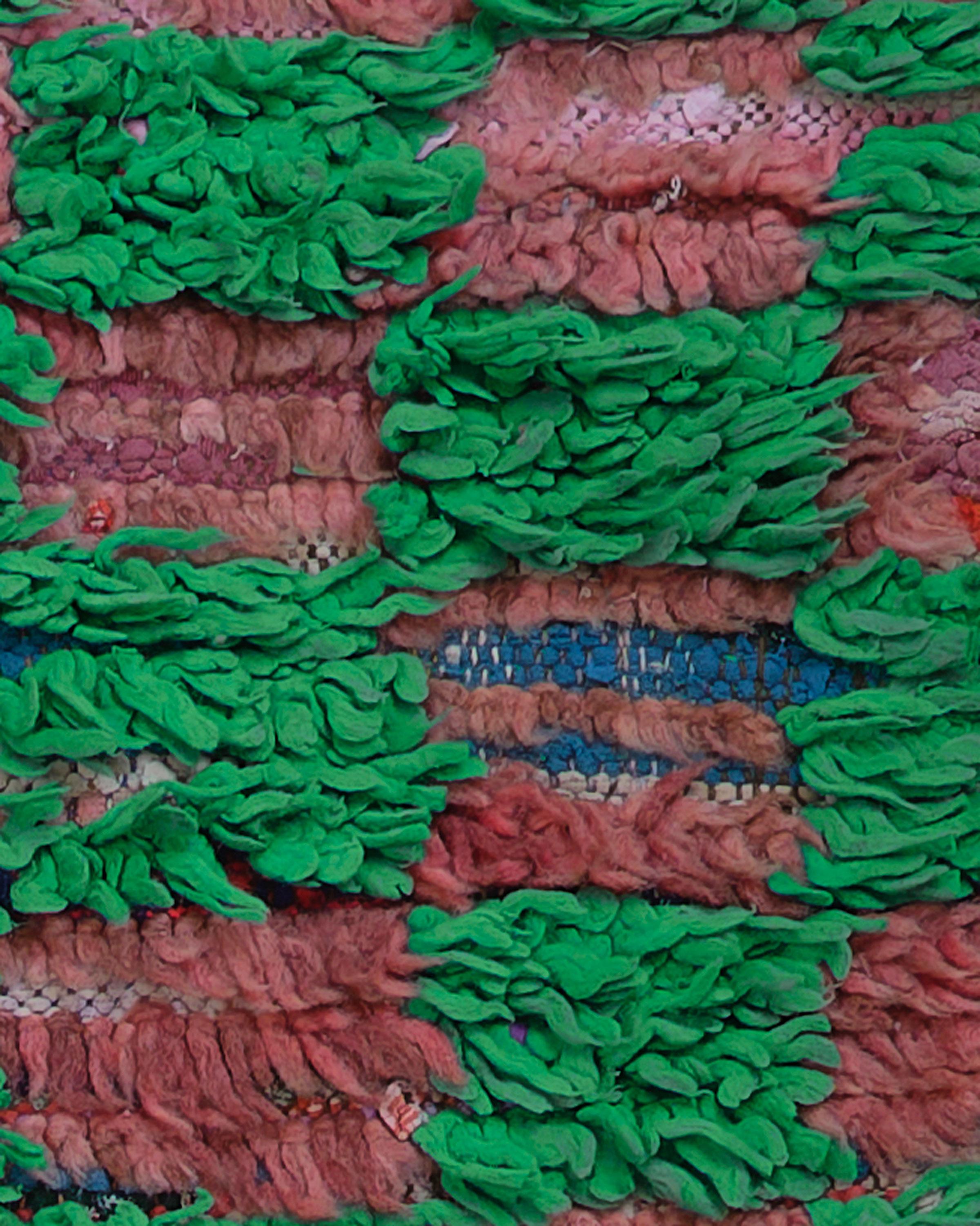 Marocchino 4’10” x 7’6” Bou 03 Green, Multicolor Handmade Moroccan Cotton/Wool Boucherouite in vendita
