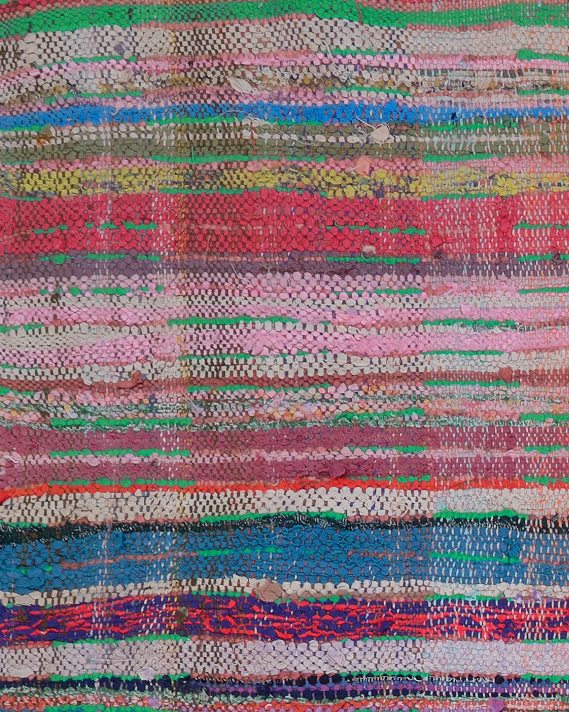 Fatto a mano 4’10” x 7’6” Bou 03 Green, Multicolor Handmade Moroccan Cotton/Wool Boucherouite in vendita