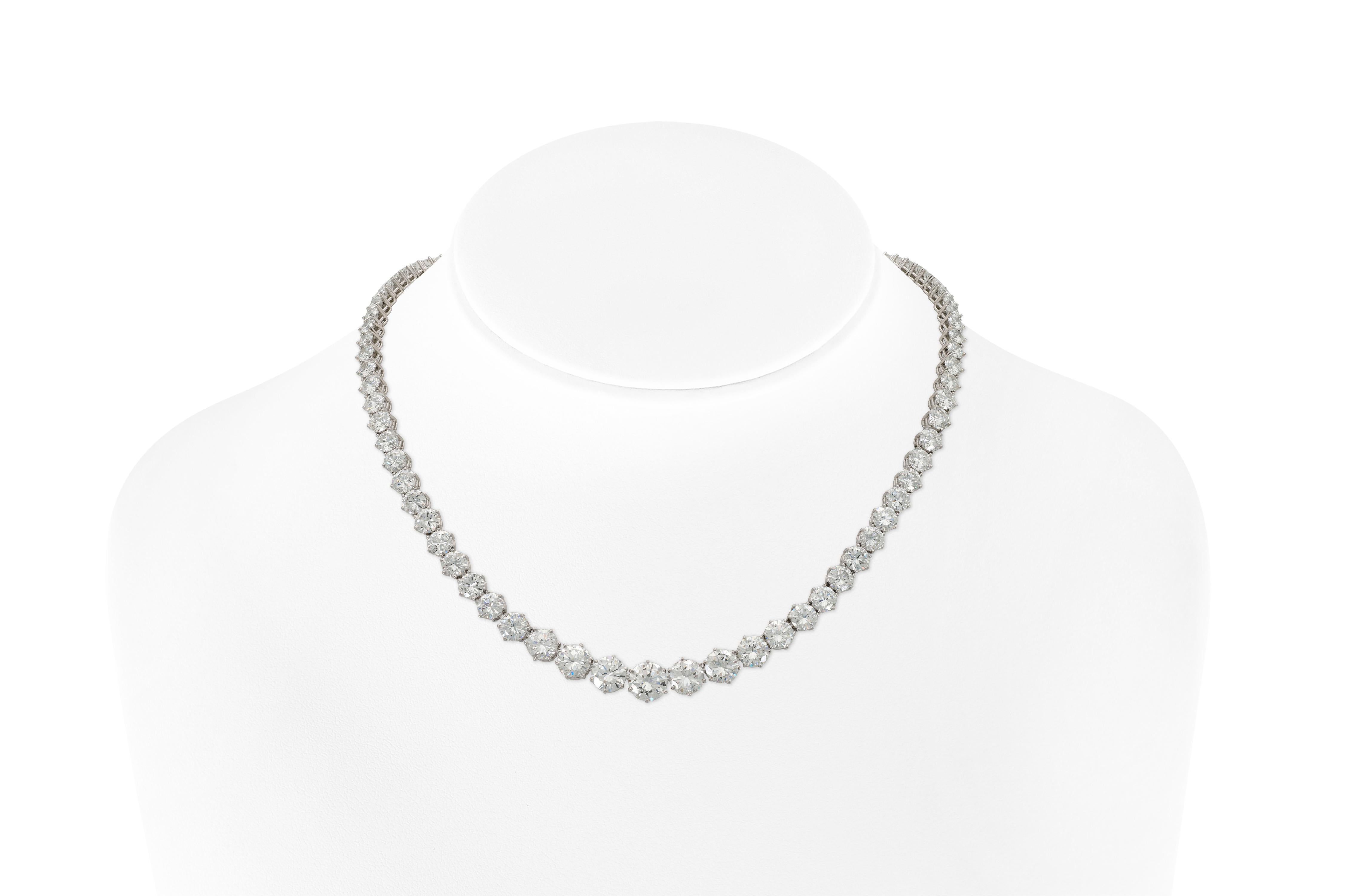 Round Cut 41.00 Carat Diamond Riviera Necklace For Sale