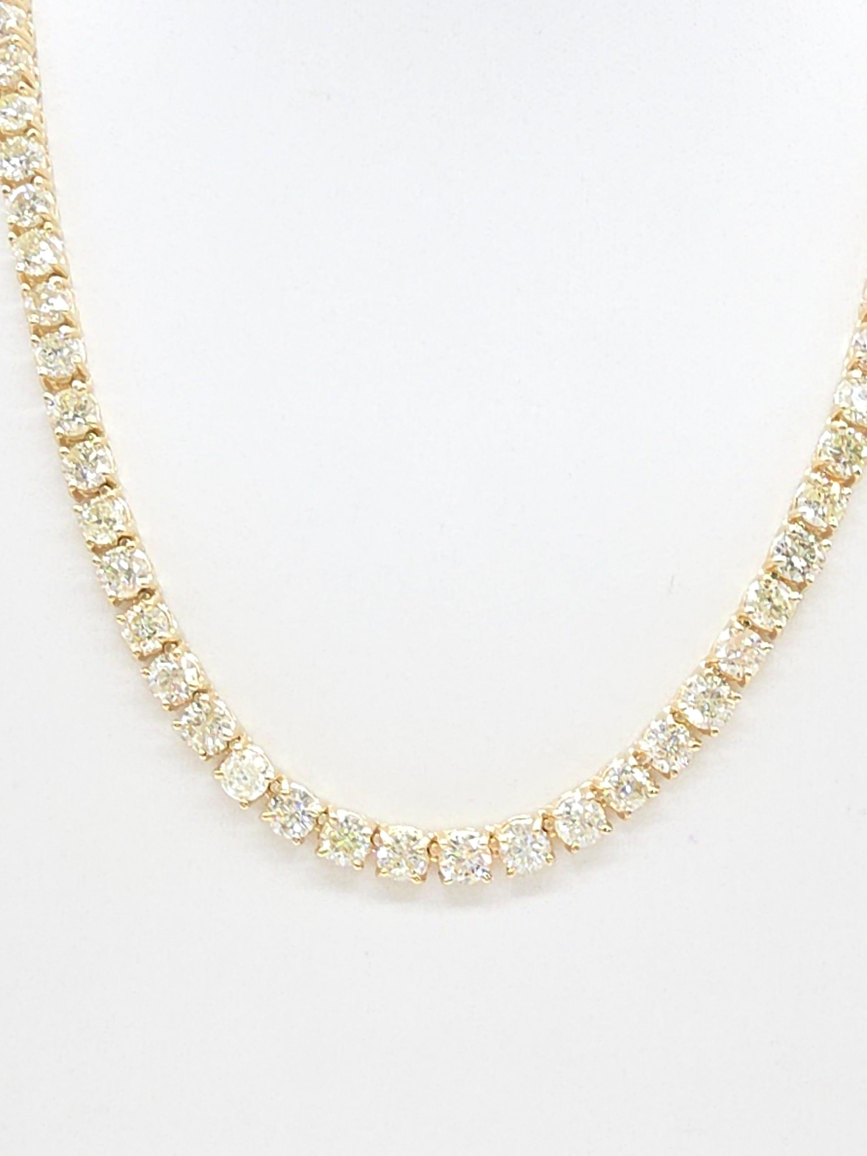 Collar de tenis con diamantes naturales de 41,05 quilates en oro amarillo de 14 quilates de 18 pulgadas Moderno en venta