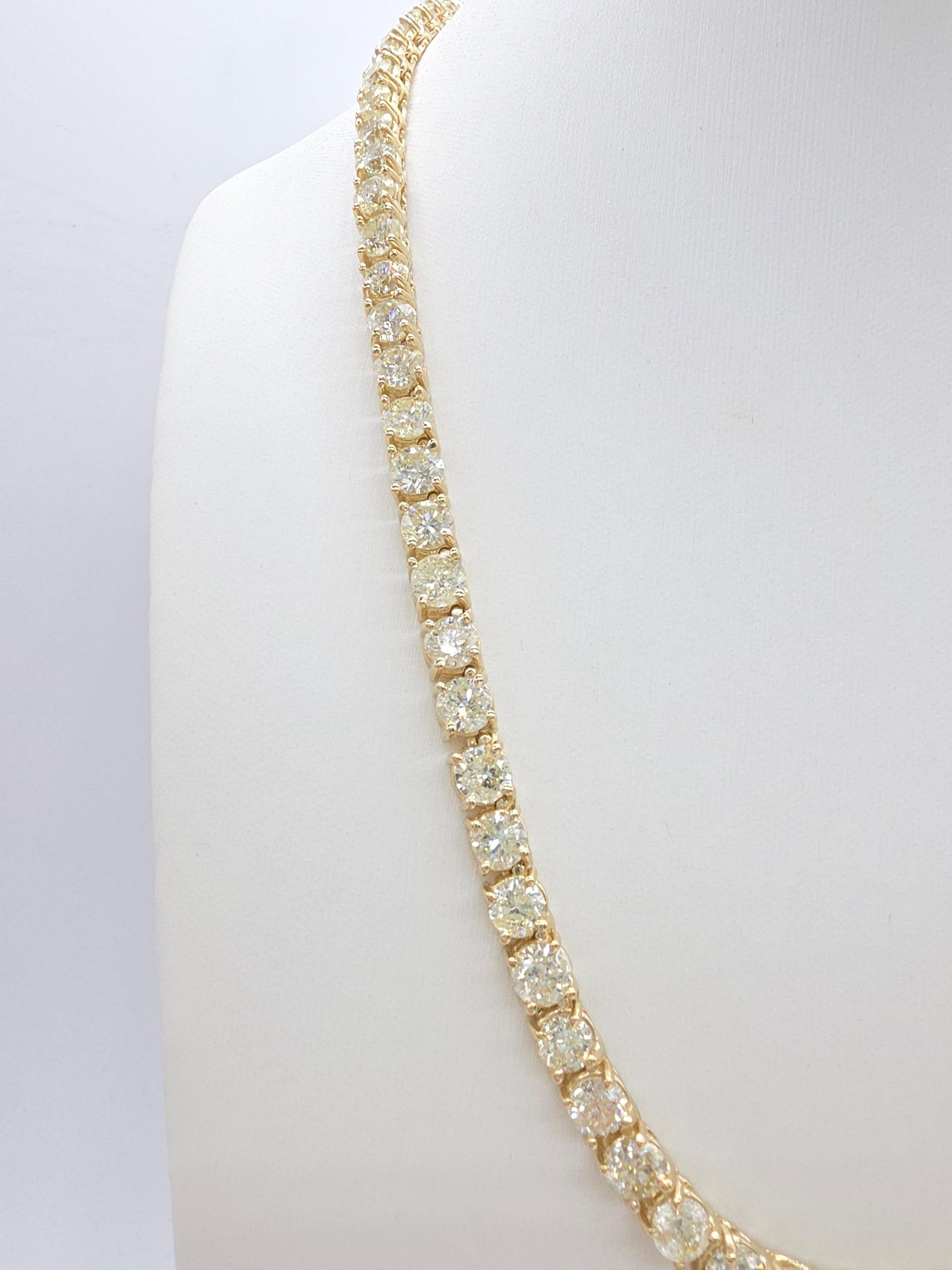 Collar de tenis con diamantes naturales de 41,05 quilates en oro amarillo de 14 quilates de 18 pulgadas en Nuevo estado para la venta en Great Neck Plaza, NY