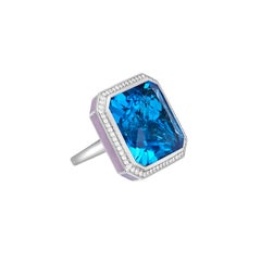Sunita Nahata Blue Topaz 41.06ct. Fancy Ring in 18KWG with Gemtones & Diamond.