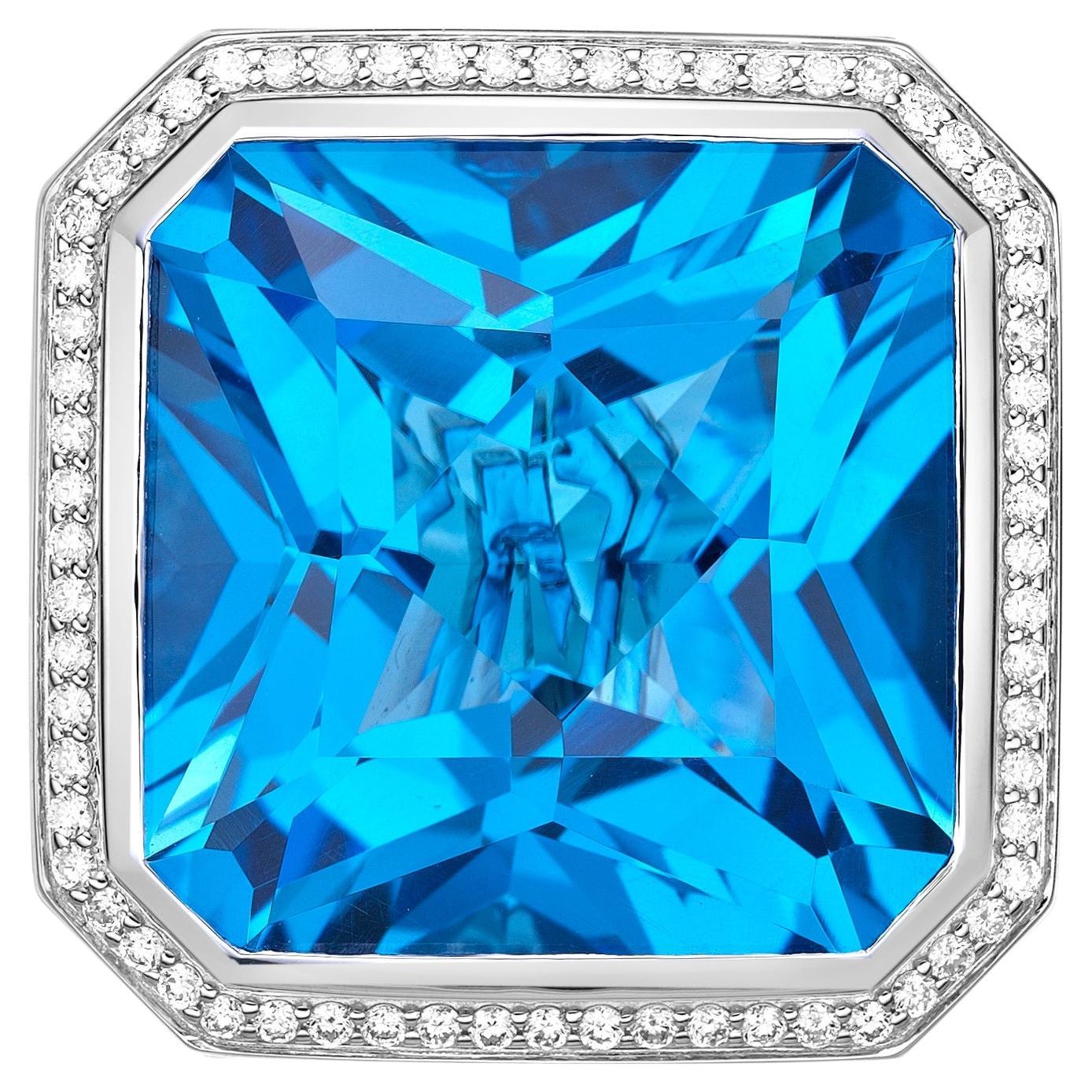 41,06 Karat Schweizer Blautopas Ausgefallener Ring aus 18KWG mit Opal, Granat und Diamant.