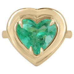 4.10ct 18K Vivid Green Colombian Emerald Heart Cut Solitaire Gold Statement Ring (bague en or)