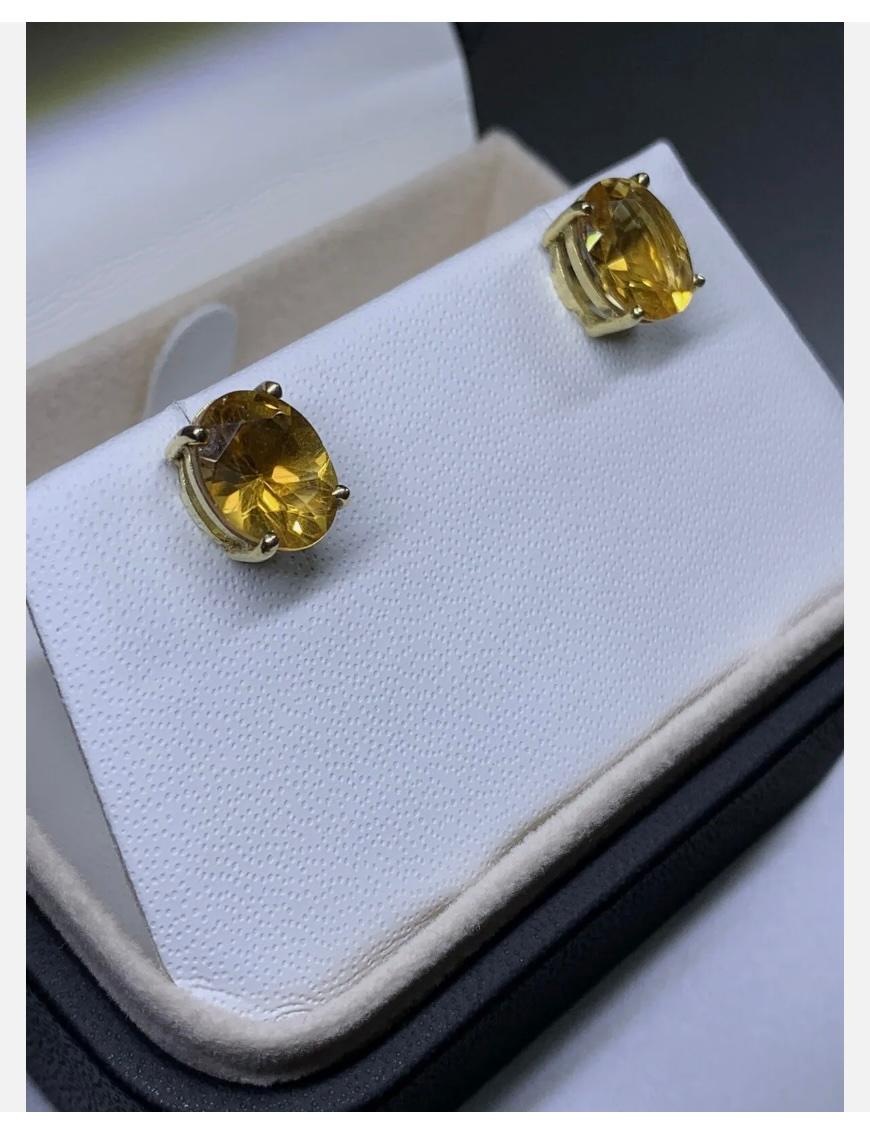 Oval Cut 4.10ct Citrine Chunky Solitaire Studs Earrings In 9ct Yellow Gold For Sale