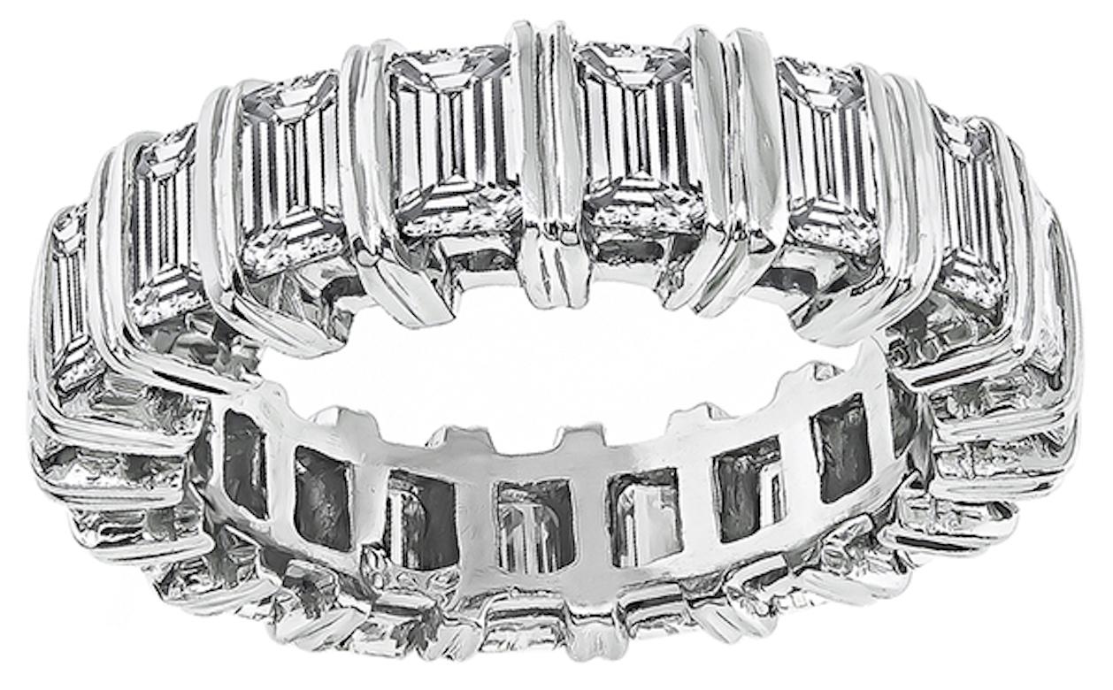 Emerald Cut 4.10 Carat Diamond Eternity Wedding Band For Sale