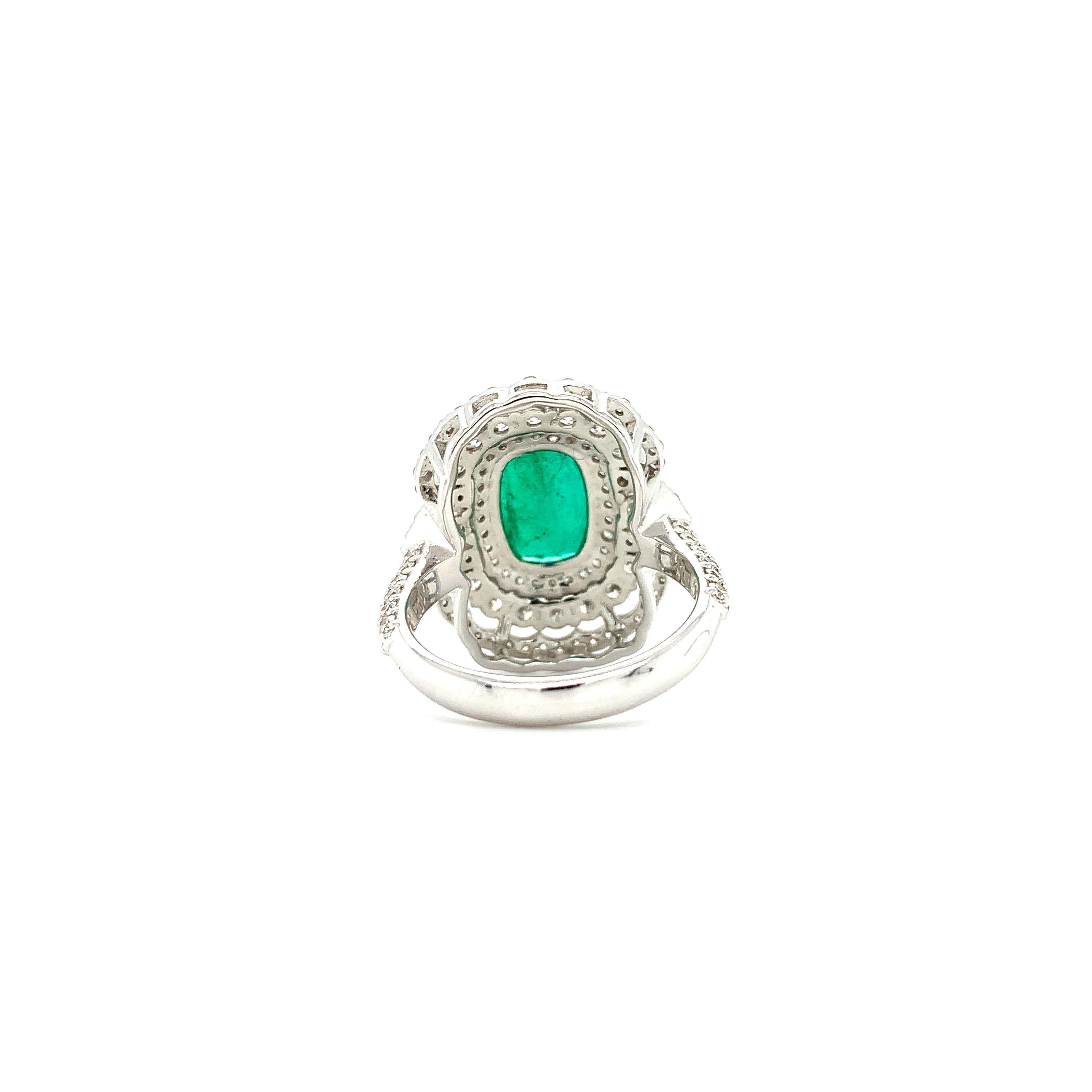 Women's 4.10ct Emerald and Diamond Halo Cocktail Ring 18ct White Gold For Sale