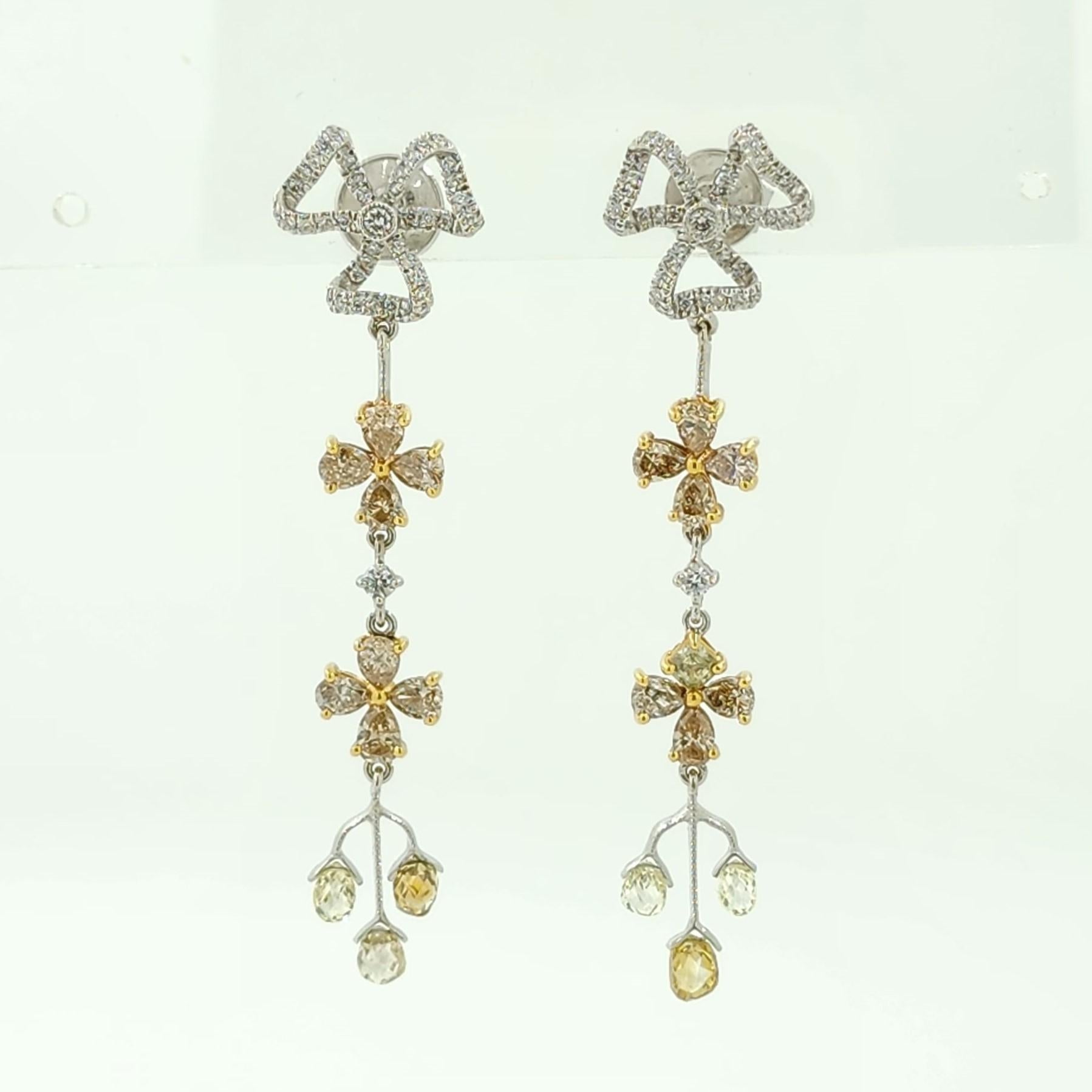 De las mujeres Pendiente de gota de diamante de color fantasía de 4,10 quilates en oro blanco de 18 quilates en venta