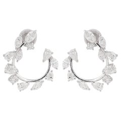 4.10Ct Natural Diamond C-Hoop Earrings In 14K White Gold All Tariffs Paid