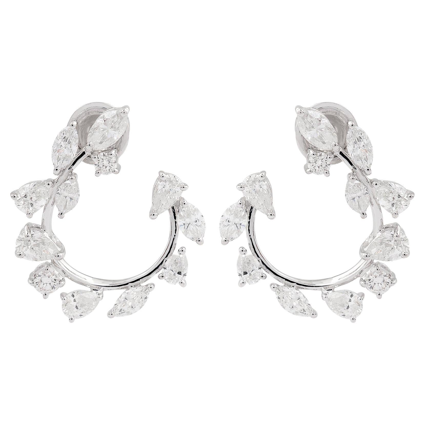 4.10Ct Natural Diamond C-Hoop Earrings In 18K White Gold All Tariffs Paid