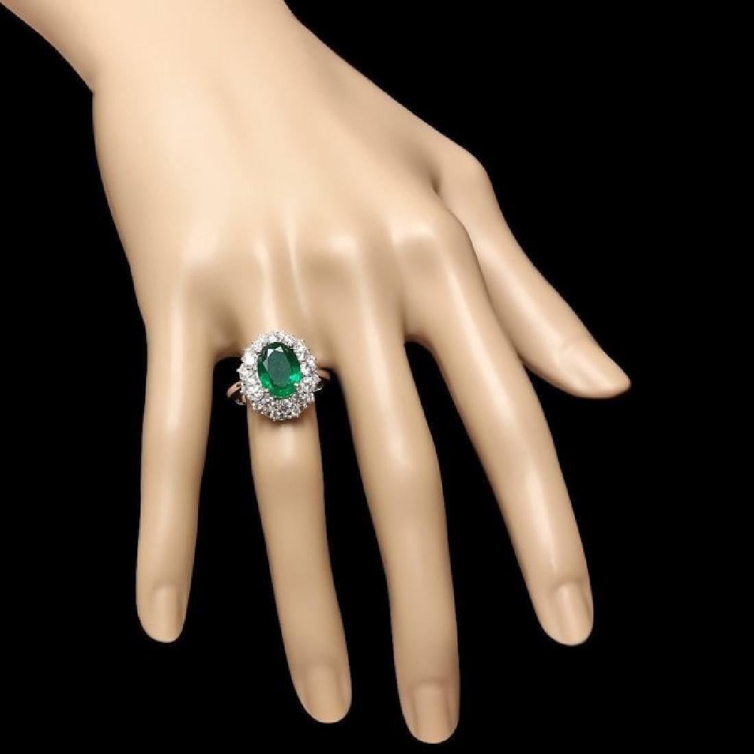 Women's 4.10ct Natural Emerald & Diamond 18k Solid White Gold Ring For Sale