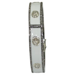 4.10ct Natural uncut rose cut diamond white enamel oxidized 925 silver bracelet