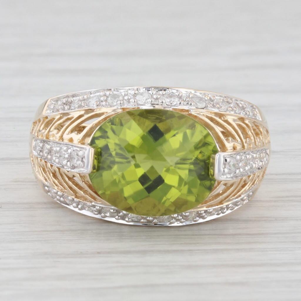 4,10ctw Peridot Diamant 14K Gelb Weißgold Cocktail Ring im Zustand „Gut“ im Angebot in McLeansville, NC