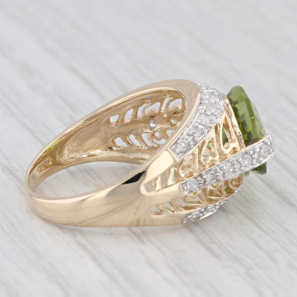 4,10ctw Peridot Diamant 14K Gelb Weißgold Cocktail Ring für Damen oder Herren im Angebot