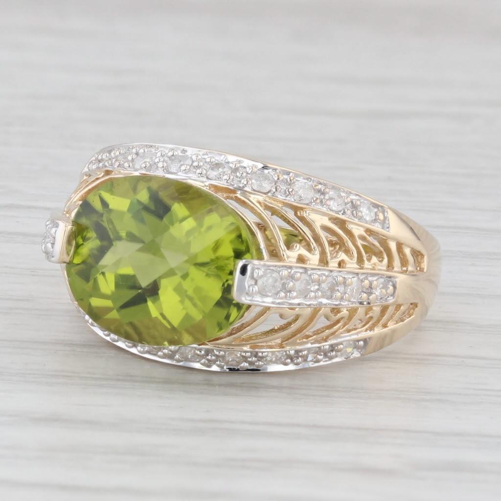 4,10ctw Peridot Diamant 14K Gelb Weißgold Cocktail Ring im Angebot 1