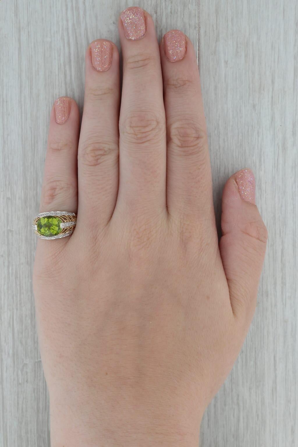 4,10ctw Peridot Diamant 14K Gelb Weißgold Cocktail Ring im Angebot 4