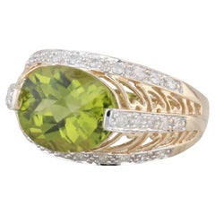 Anillo de Cóctel de Oro Blanco Amarillo de 14 quilates con Diamante Peridoto de 4,10 quilates