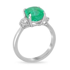 4.10tcw Colombian Emerald & Diamond Three Stone Ring in 14K White Gold