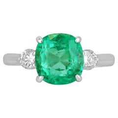 4.10tcw Colombian Emerald & Diamond Three Stone Ring in 14K White Gold
