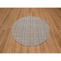 4'10"x4'10" Brown Salt and Pepper Design Undyed Wool Hand Loomed Round Rug