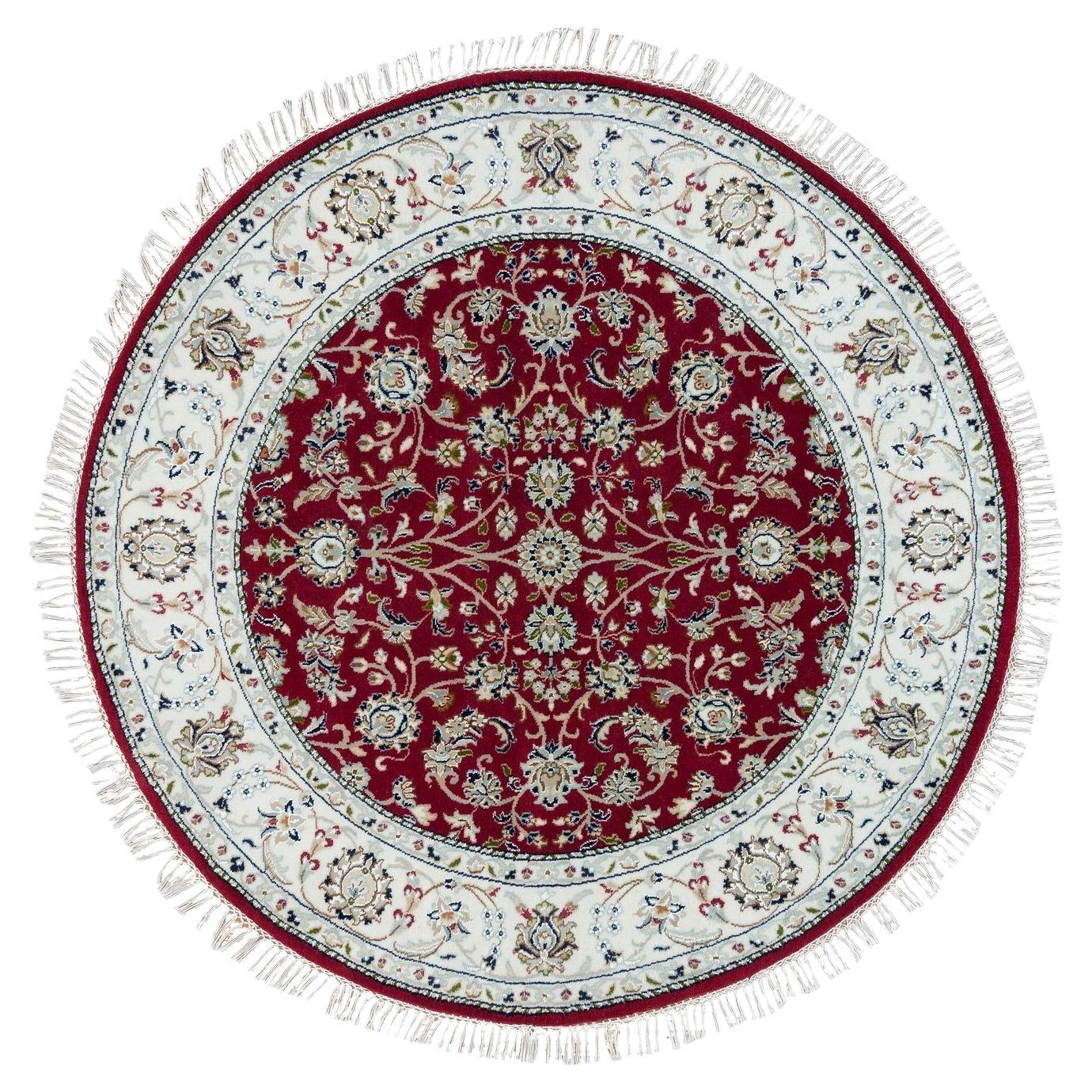 4'10"x4'10" Burgundy Red Nain Design 250 KPSI Wool Hand Knotted Round Rug