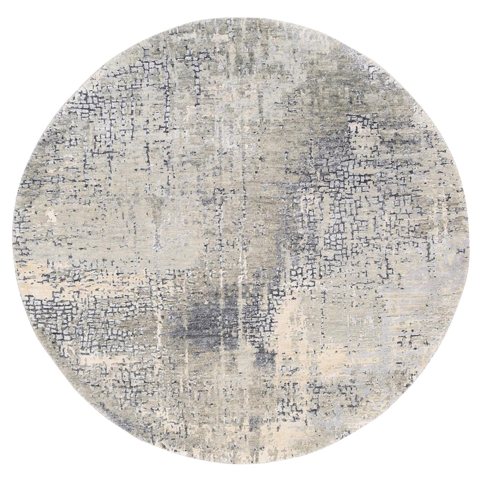 Tappeto orientale 4'10 "x4'10" Round Taupe in lana e seta con disegno astratto annodato a mano