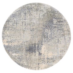 4'10 "x4'10" Round Taupe Wool-Silk Abstract Design Hand Knotsted Oriental Rug