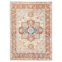 4'10" x 6'10" – Beiger Heriz-Teppich mit Medaillonmuster, türkischer Knoten, handgeknüpft aus Wolle