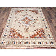 Tappeto in lana annodato a mano, 122 x 208 cm, modello "Anatolian Village" color avorio, annodato alla turca