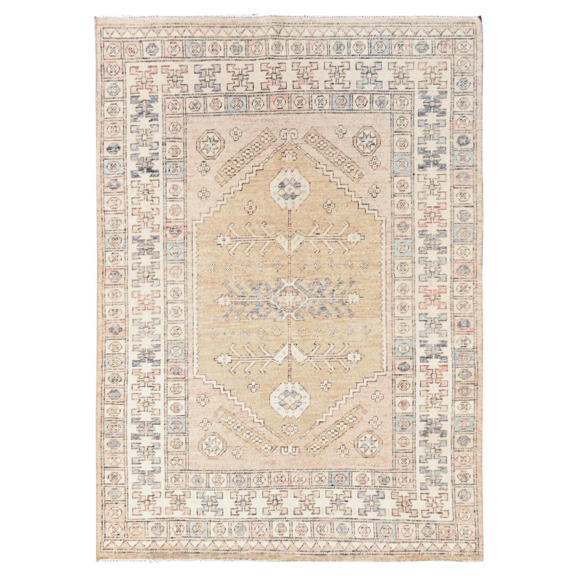 4
10"x6
10" Light Brown Anatolian Village Design Hand Knotted Zero Pile Wool Rug