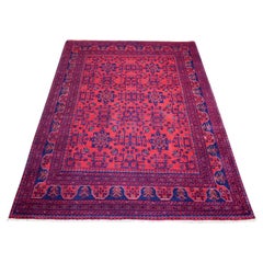 4'10"x6'3" Deep and Saturated Red Hand Knotted Afghan Khamyab Shiny Wool Rug