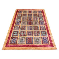 4'10 "x6'3" Tappeto Afghano in Lana Marrone Ocra Super Kazak Garden Design Annodato a Mano
