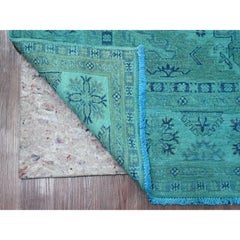 4'10'x6'3" Sapphire Blue Overdyed Kazak Medallions Design Hand Knotted Wool Rug