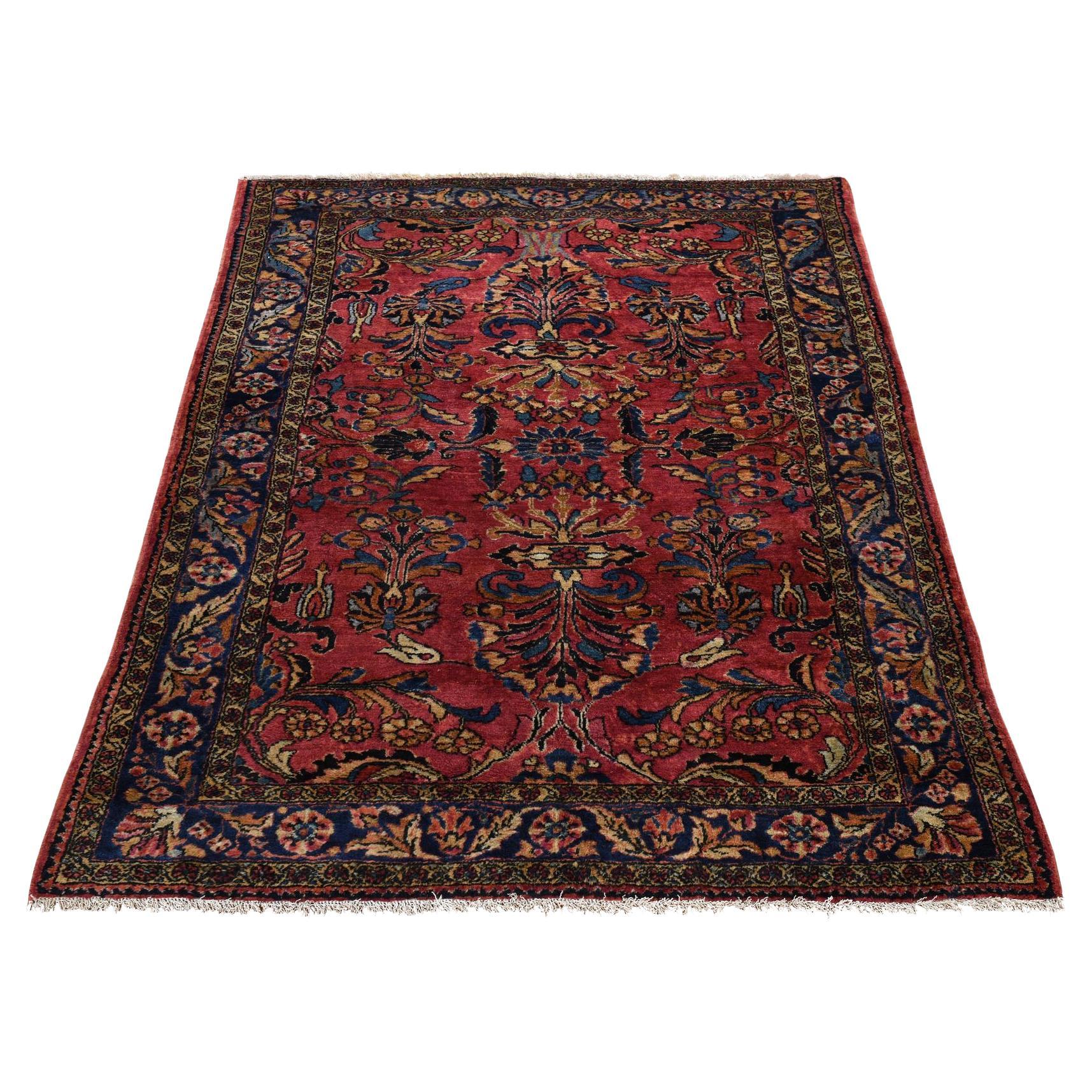 4'10"x6'5" Antiker persischer Lilihan-Teppich in Rubinrot aus 100 % Wolle, handgeknüpft, 1920er Jahre
