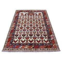 4'10 "x6'5" Tapis en laine noué à la main Ivoire Afghan Ersari avec design géométrique