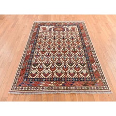 4'10"x6'5" Ivory Antique Caucasian Shirvan Prayer Design Hand Knotted Wool Rug