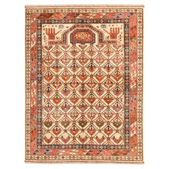 4'10"x6'5" Ivory Antique Caucasian Shirvan Prayer Design Hand Knotted Wool Rug