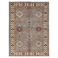 4'10 "x6'6" Gris Noué à la main Super Kazak All Over Medallions Laine Tapis d'Orient
