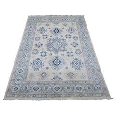 Tappeto in lana annodato a mano 4'10 "x6'7" avorio dall'aspetto vintage Kazak con motivi geometrici
